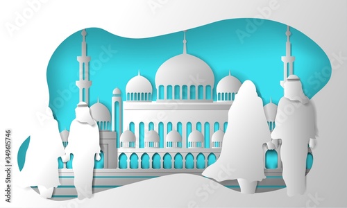 ramadhan kareem and eid mubarak, greeting card islamic, paper art vector eps 10.