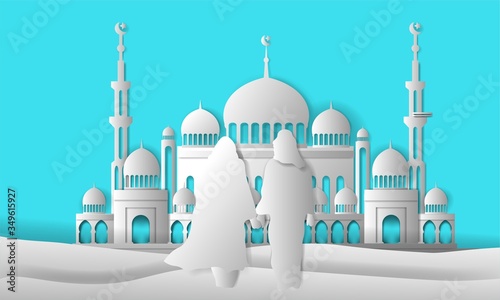ramadhan kareem and eid mubarak, greeting card islamic, paper art vector eps 10.