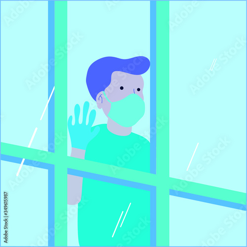 Person behind a window vector. Stay at home concept. vector illustration.