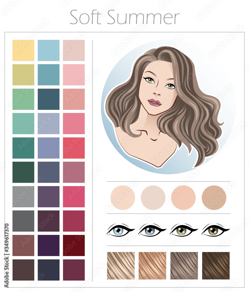 Soft summer. Color type of appearance of women. With a palette of