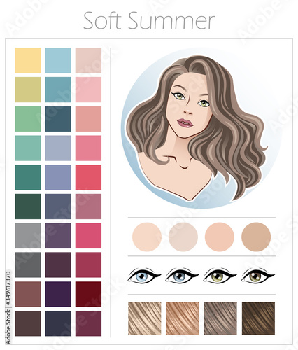 Soft summer. Color type of appearance of women. With a palette of colors suitable for this type of appearance.