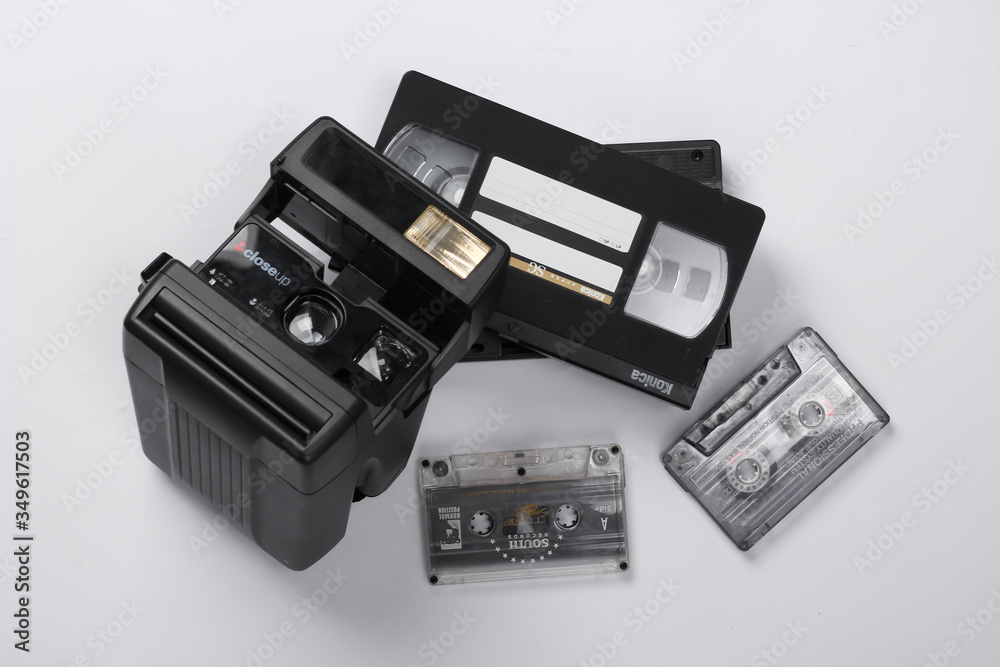 ODESSA, UKRAINE – APRIL 1, 2020: Retro 80s media and accessories. Retro wave ODESSA, UKRAINE – APRIL 1, 2020: Retro 80s media and accessories. Retro wave