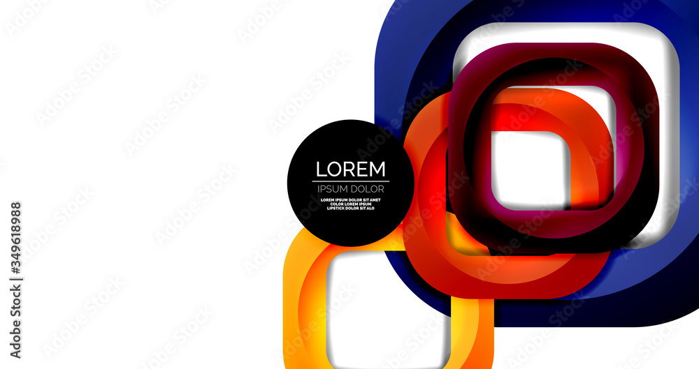 Square geometric vector abstract background, dynamic modern minimal template. Multicolored square shapes with round corners overlapping each other