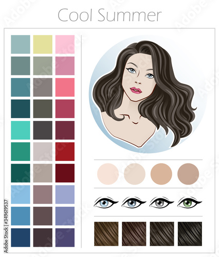 Cool summer. Color type of appearance of women. With a palette of colors suitable for this type of appearance.