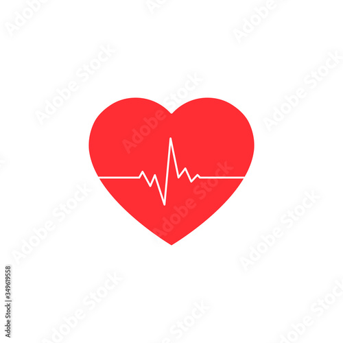 Heart icon with heartbeat line. Health care cardiogram vector illustration isolated on white.