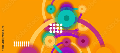 Flat style geometric abstract background  round dots or circle connections on color background. Technology network concept.