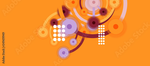 Flat style geometric abstract background  round dots or circle connections on color background. Technology network concept.