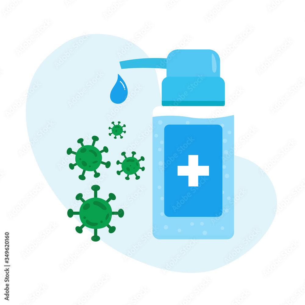 Hand sanitizer gel is dropping to kill the coronavirus. Concept of handwashing in covid-19.
