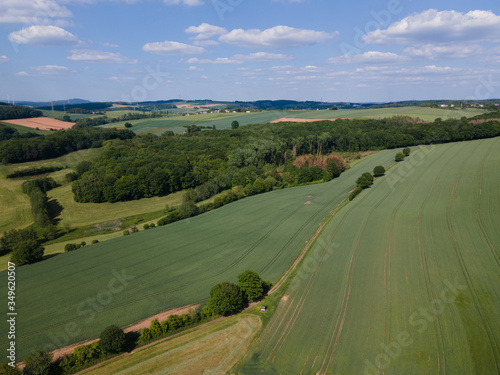 Agricultural fields from above - wonderful nature - aerial view by drone