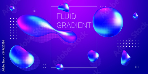 Vector colorful fluid gradient figures with white frame on the vivid background