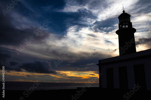 Faro, tramonto, nuvole, oceano, saline