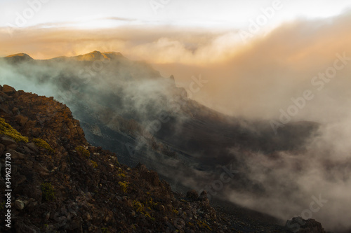 Misty Clouds Moving Into Haleakala Crater Haleakala National Park  Maui  Hawaii  USA