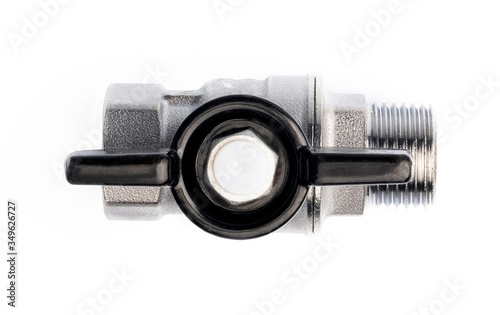 Reverse check valve with black handle isolated on white background, top view