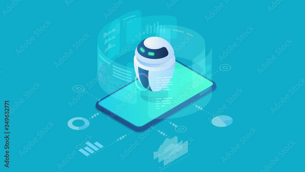 Isometric Robot Bot operating virtual HUD interface Artificial ...