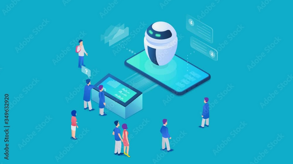 custom made wallpaper toronto digitalRobot chat bot talking to customers Isometric concept Artificial intelligence neural network  technology 4K video