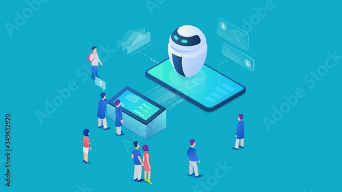 Wallpaper Mural Robot chat bot talking to customers Isometric concept Artificial intelligence neural network  technology 4K video Torontodigital.ca