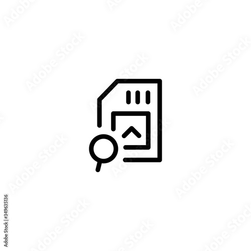 Prepaid simcard with magnifying glass. Line icon design.