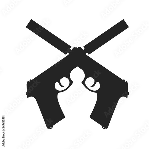 Vector icon of crossed pistols on white background.