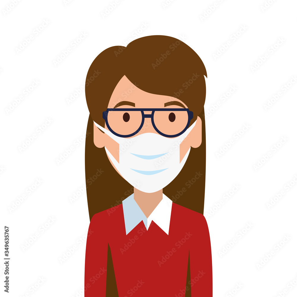 woman using face mask with eyeglasses isolated icon vector illustration design