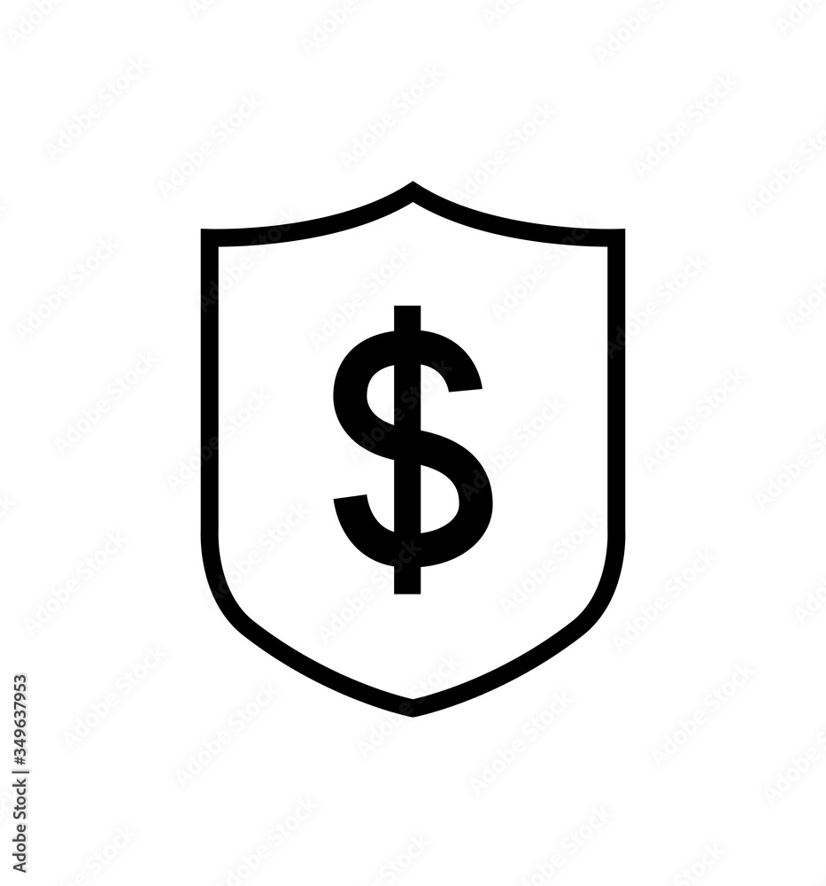 Security shield with dolar icon line vector isolated on white Security shield with dolar icon line vector isolated on white
