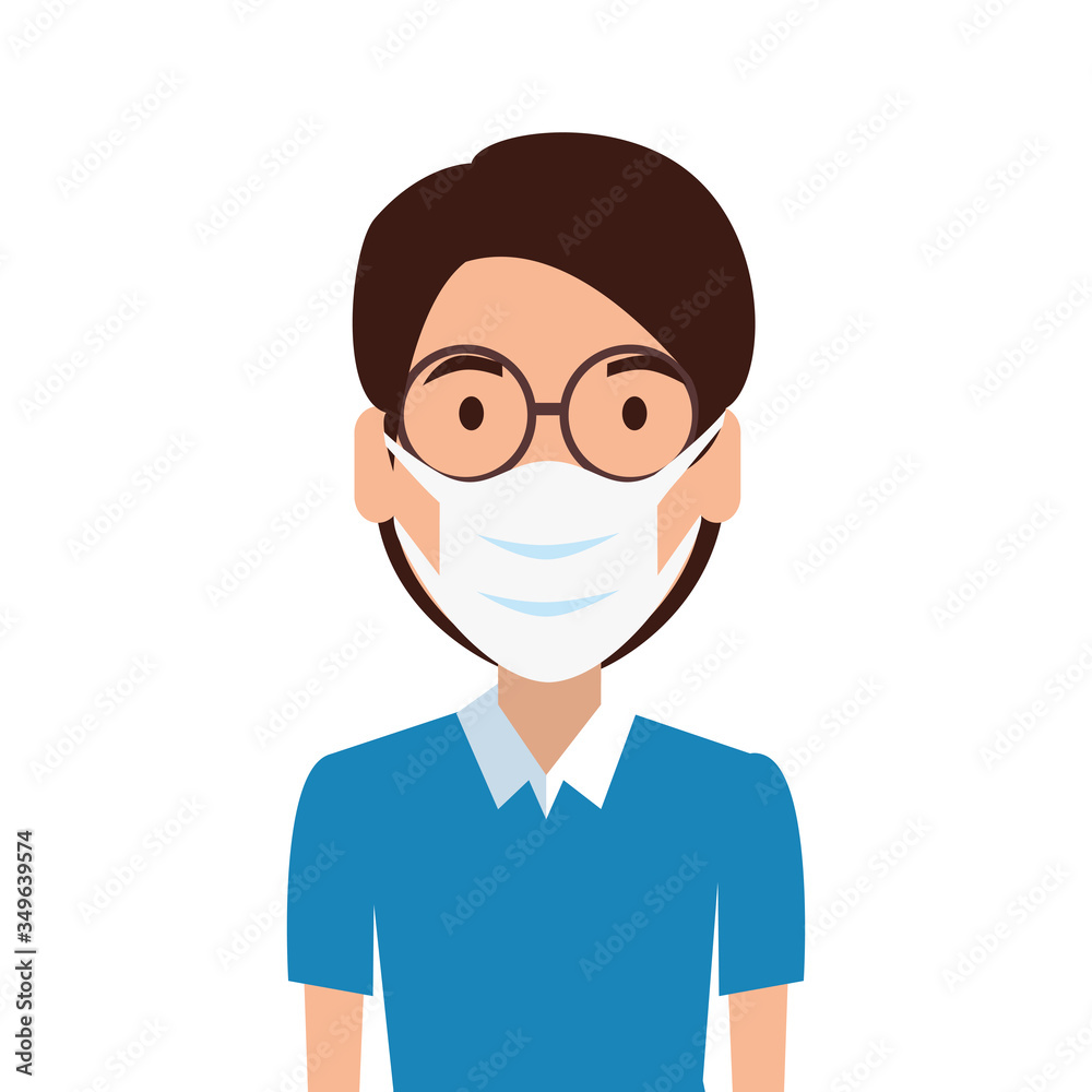 man using face mask with eyeglasses isolated icon vector illustration design
