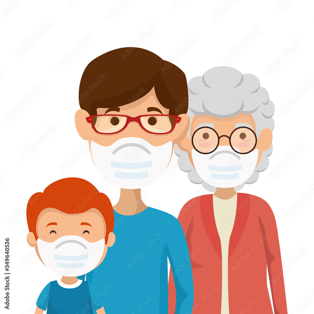 cute family members using face mask vector illustration design