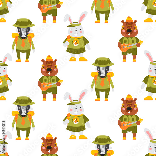 Pattern with baby animals in scout uniform