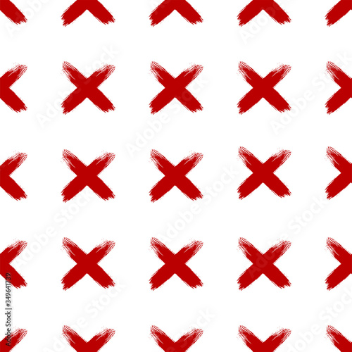 Seamless vector pattern red crosses with dry brush texture. Isolated graphic strikethrough on a white background. The illustration will perfectly complement your design.