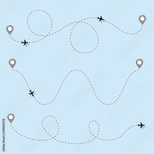 vector air plane travel dotted line paths