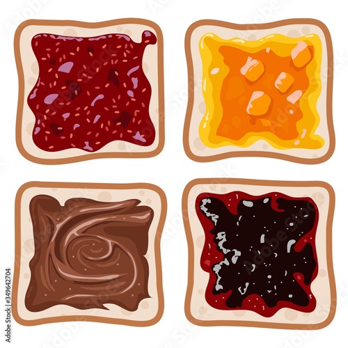 vector set of white toast bread slices