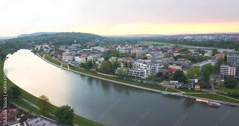 The Vistula River in Krakow, boulevards and housing estate The Vistula River in Krakow, boulevards and housing estate
