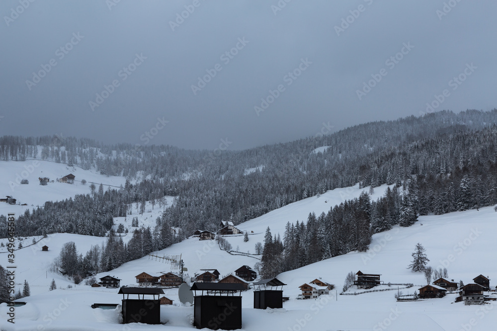 Mountains with Snow-covered Fir Trees and a Snowy Mountain Panorama Mountains with Snow-covered Fir Trees and a Snowy Mountain Panorama