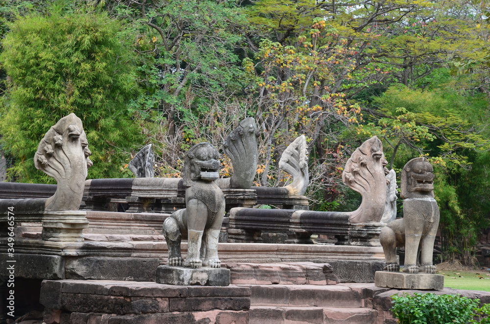 Entrance of Phimai Historical Park in Thailand: A beautiful Naga bridge