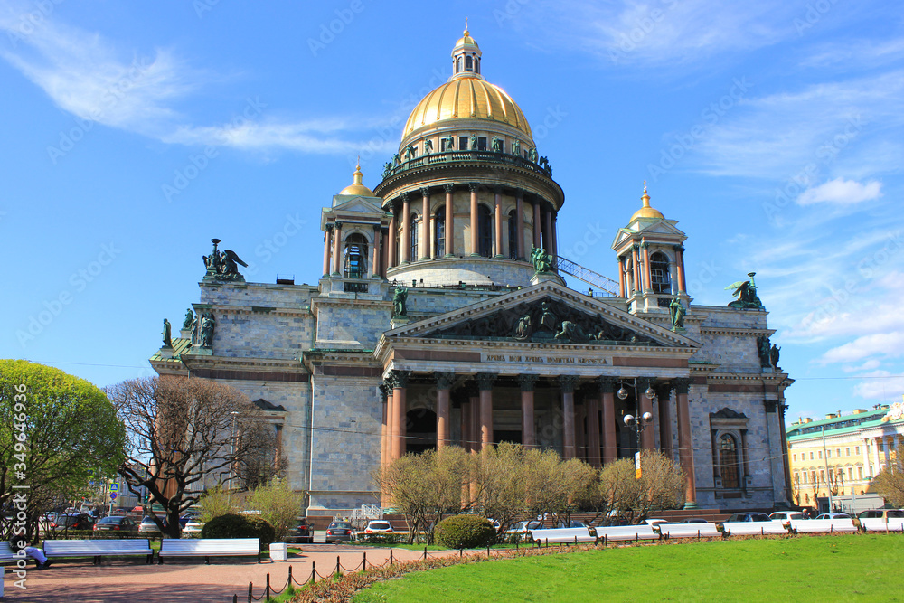 Scenic architecture of Saint Isaac's Cathedral close up view in Saint Petersburg, Russia
