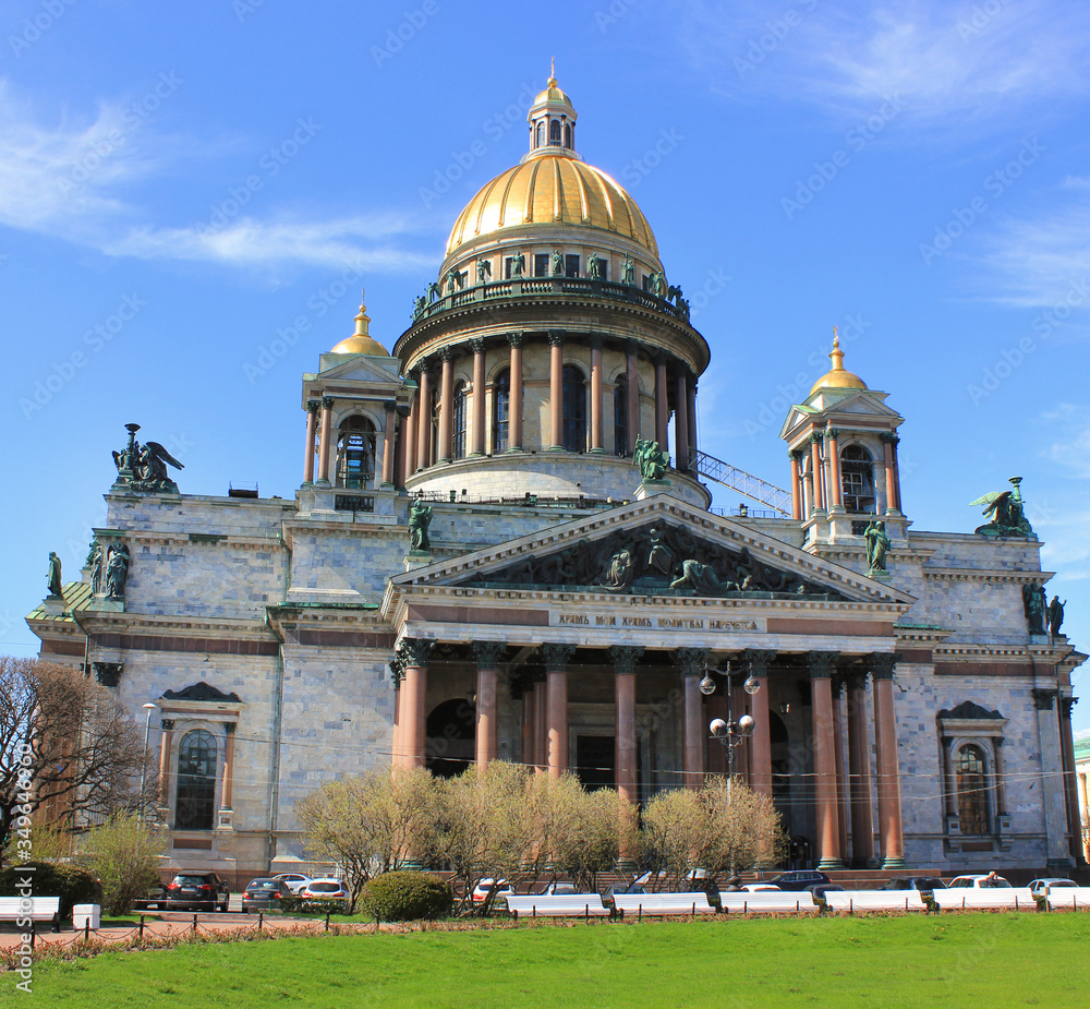Saint Isaac's cathedral in Saint Petersburg, Russia. Monumental architecture outdoors view, scenic St. Petersburg city landmark 