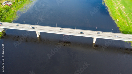 Beautiful panoramic aerial view photo from flying drone over the Jekabpils and Krustpils city bridge. Jēkabpils, Krustpils, Latvija (Series)
 photo