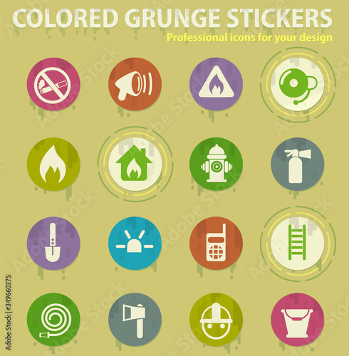 Fire brigade colored grunge icons