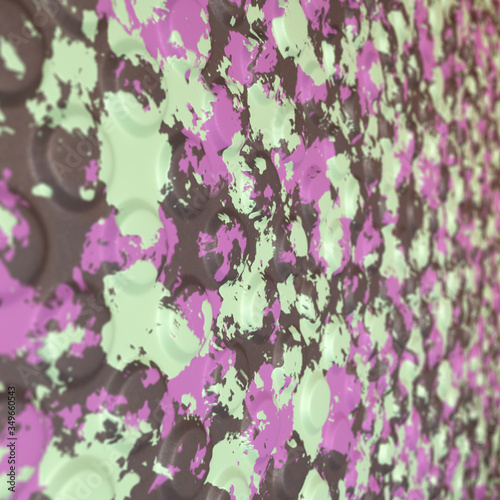 Fragment of multicolored painted metal for decoration. The texture for use in graphic and architectural project. Pattern of steel for background. 3D illustration.