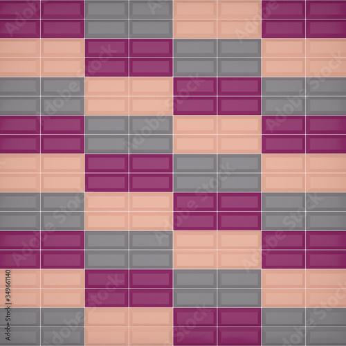 Fragment multicolored ceramic tiles for wall and floor decoration. Texture for use in graphic and architectural project. Pattern of ceramic tiles of rectangular shape for background. 3D illustration.