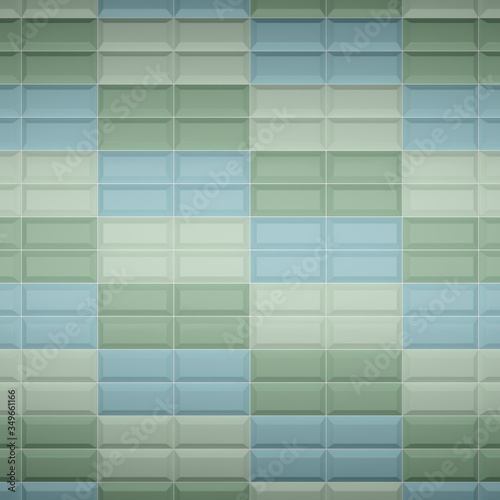 Fragment multicolored ceramic tiles for wall and floor decoration. Texture for use in graphic and architectural project. Pattern of ceramic tiles of rectangular shape for background. 3D illustration.