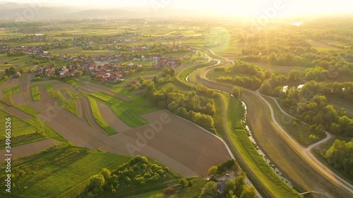 Aerial view of Oresje settlement during scenic sunset, Zagreb, Croatia.