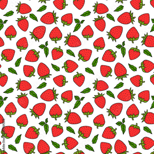 Berry Strawberry Seamless pattern texture. Red colors Vector handdrawn illustration Surface summer design isolated on white background