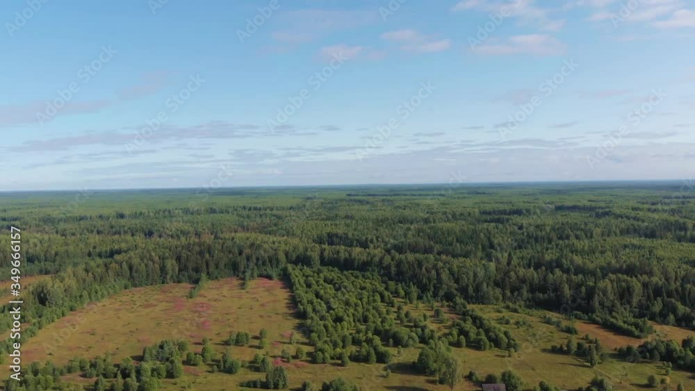 Aerial drone shooting of a beautiful forest near an abandoned village Aerial drone shooting of a beautiful forest near an abandoned village