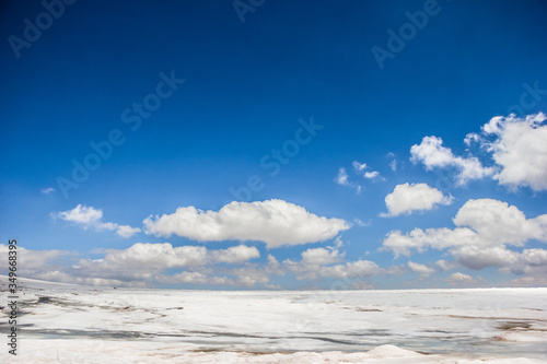 high mountains covered with snow and ice, peaks and valleys in the Caucasus