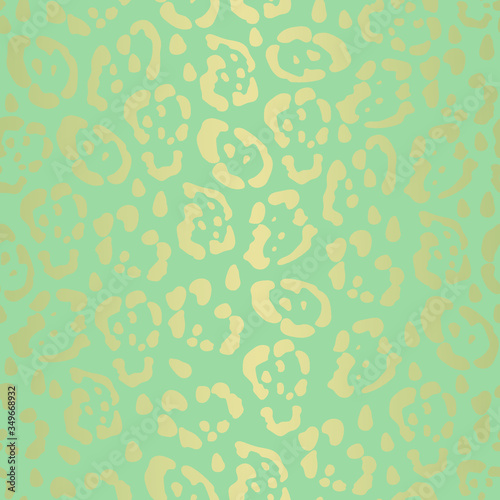 Gold leopard ornament on green and blue background  pastel shade of mint color. Print  fashion pattern in vector graphics. Abstract Wallpaper  fabric  pattern