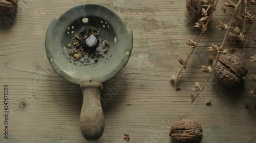 Incense burns in a traditional incense burner