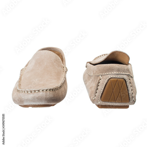 soft suede men's loafers in light color isolated on white background
