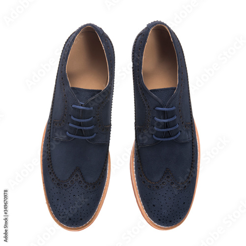 Suede classic men's lace-up shoes (also known as derby, gibson or tips) isolated on white background