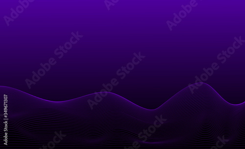Technological digital background. Waves on a purple background. Dynamic waves. Equalizer, big data. Vector illustration. Copy space