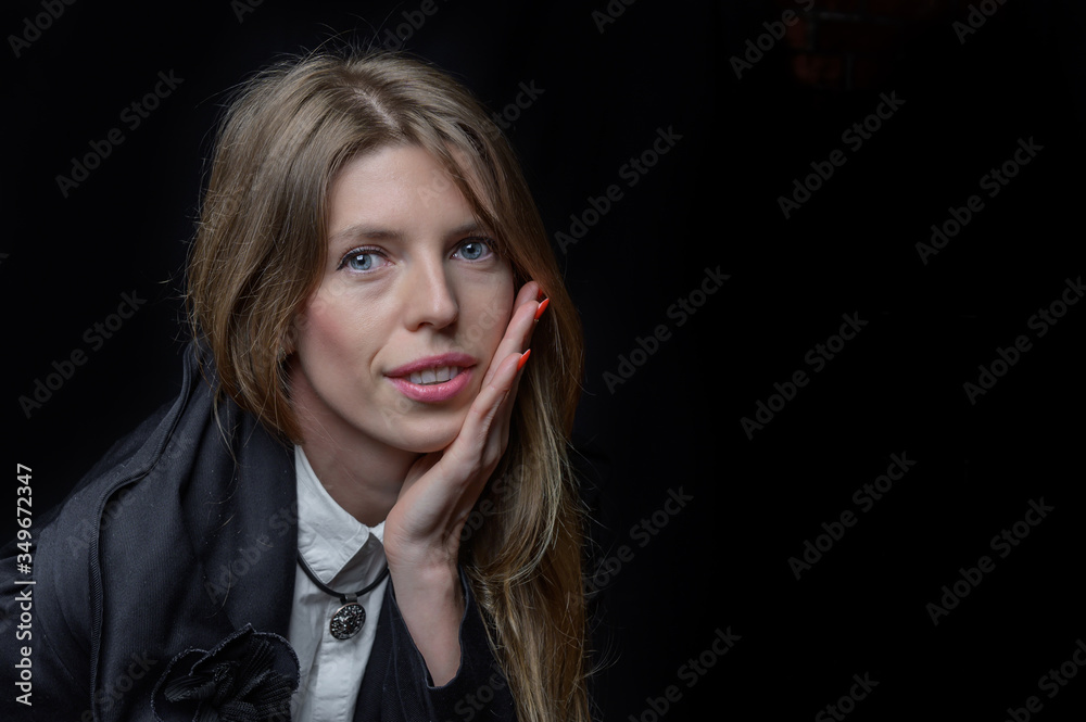 Portrait of caucasian woman on black background Portrait of caucasian woman on black background